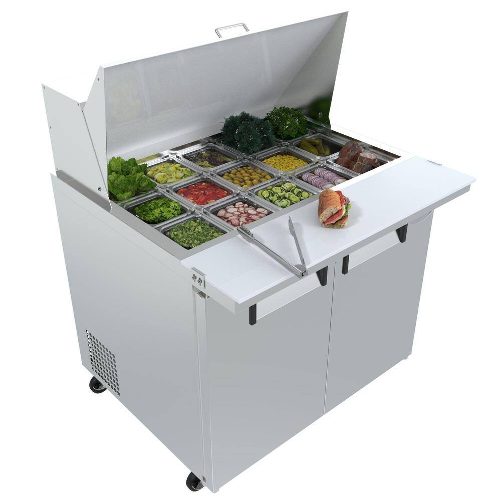 Koolmore 47 in. W 10 cu. ft. Refrigerated Food Prep Station Table with Mega Top Surface in Stainless Steel RPT47-2D-MT