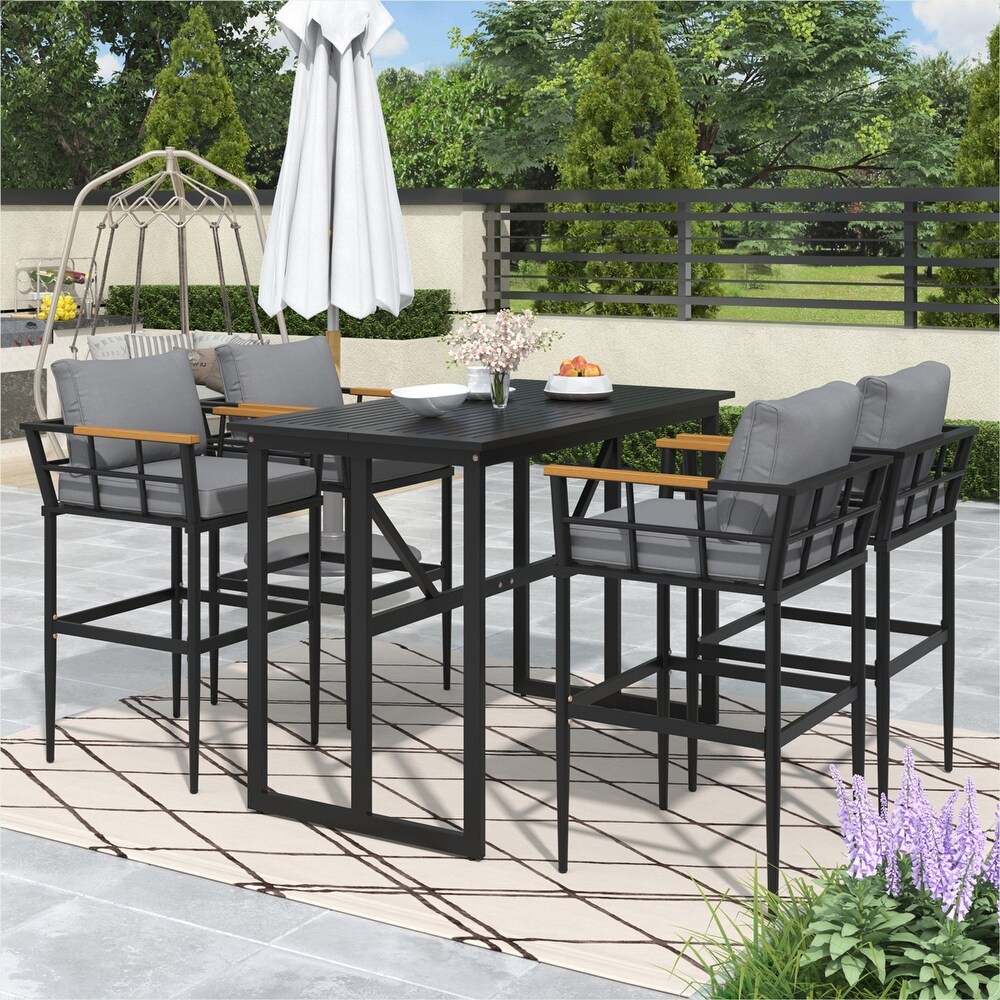 Steel Outdoor Dining Set with Acacia Wood For Patio