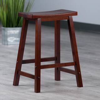 WINSOME WOOD Satori 24 in. Saddle Seat Walnut Counter Stool 94084