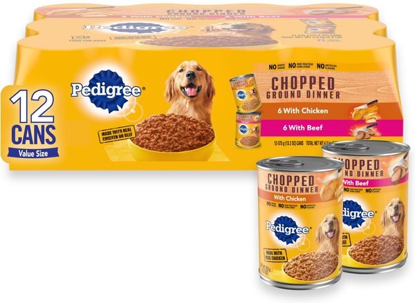 Pedigree Chopped Ground Dinner Chicken with Beef Adult Canned Wet Dog Food Variety Pack