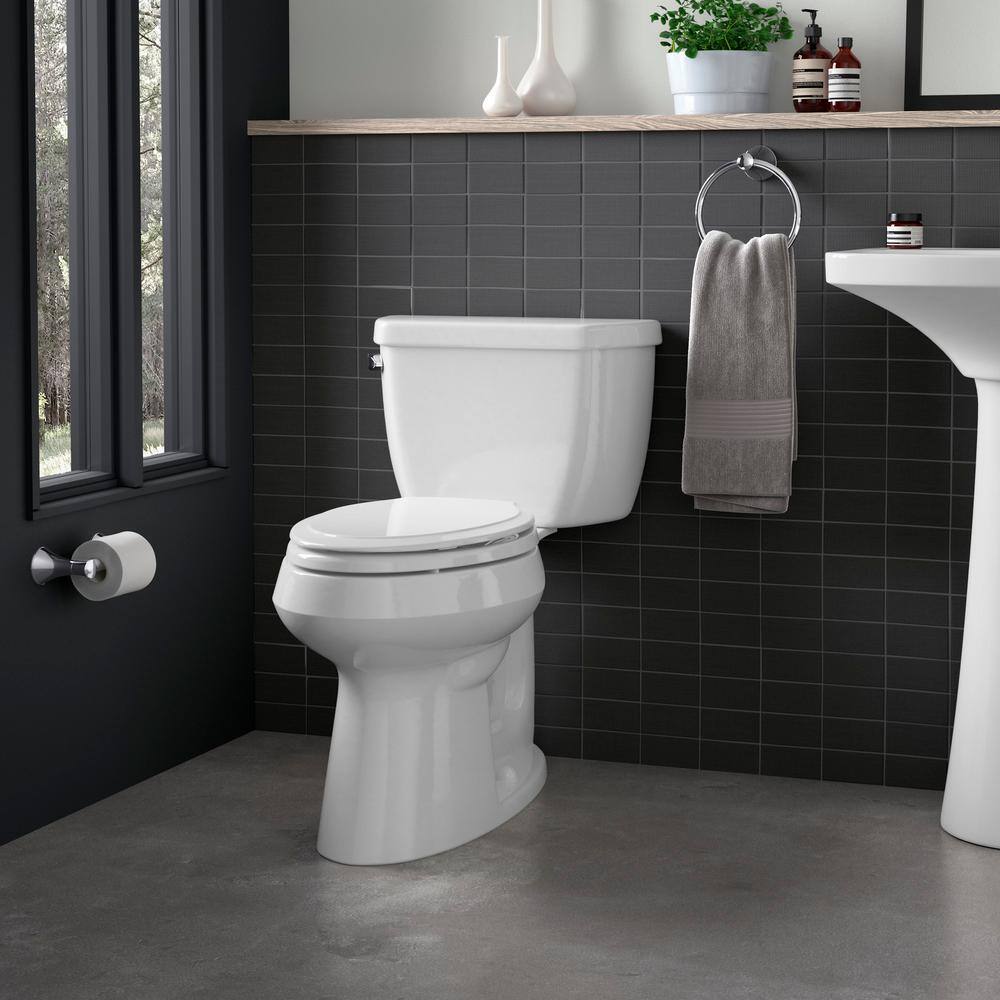 KOHLER Highline 2-Piece 1.28 GPF Single Flush Elongated Toilet in White Seat Not Included K-3658-0