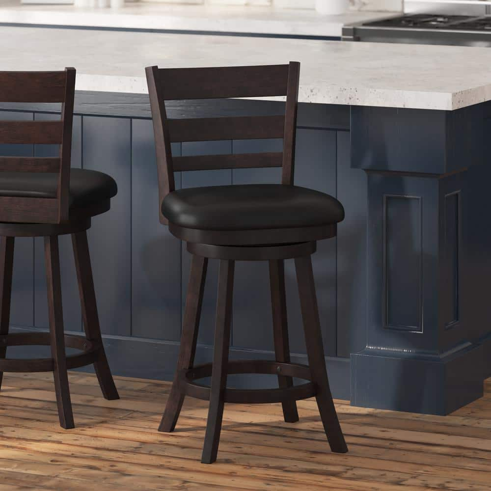 TAYLOR + LOGAN 38 in. Espresso/Black Full Wood Bar Stool with Wood Seat CO-504440-TAYLH