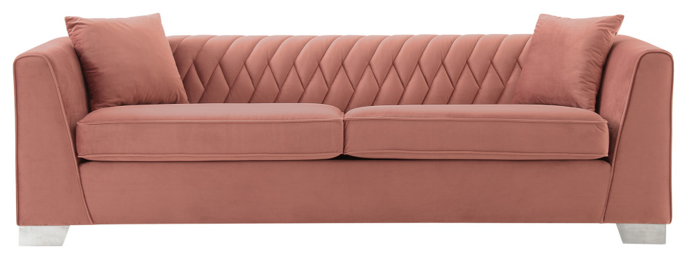 Cambridge Contemporary Sofa  Brushed Stainless Steel and Blush Velvet   Contemporary   Sofas   by Homesquare  Houzz