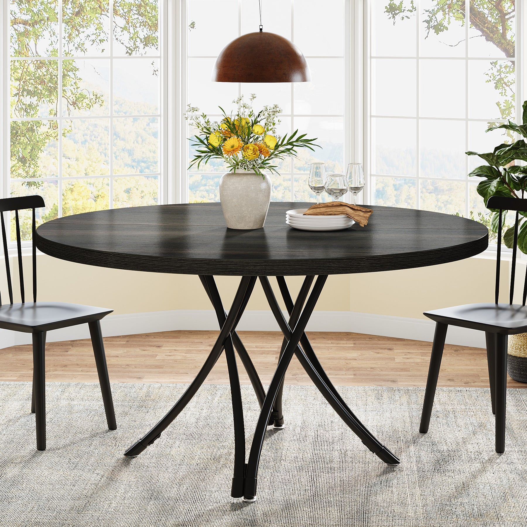 47 Dining Table, Wood Circle Kitchen Table for 4