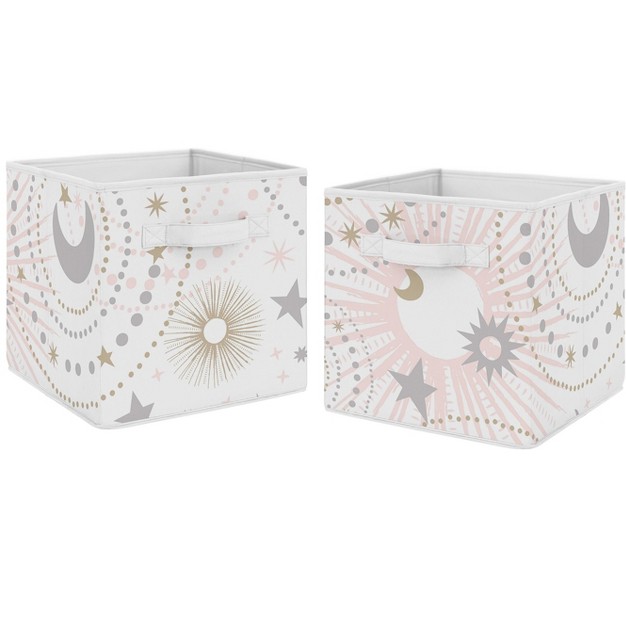 Sweet Jojo Designs Girl Set Of 2 Kids x27 Decorative Fabric Storage Bins Celestial Pink Gold And Grey