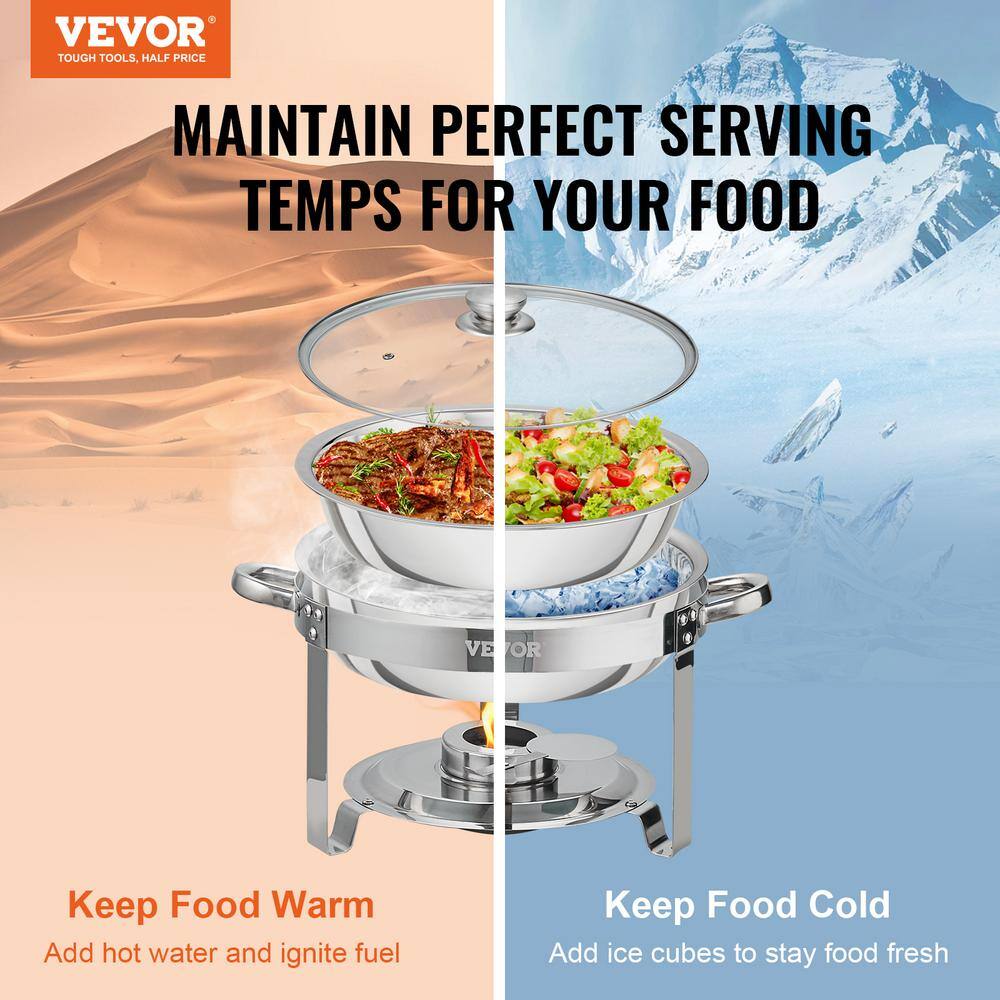 VEVOR 4 qt. Chafing Dish Buffet Set Stainless Steel Chafer with 2 Full Size Pans Round Catering Warmer Server (2-Piece) YXKCLJTYX24QTKHZ6V0