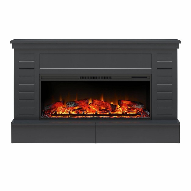 Hathaway Wide Shiplap Mantel With Linear Electric Fireplace And Storage Drawers Black Room amp Joy