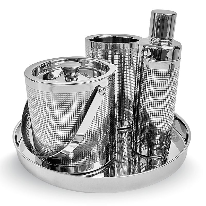 Premium 4-Piece Etched Stainless Steel Barware Set