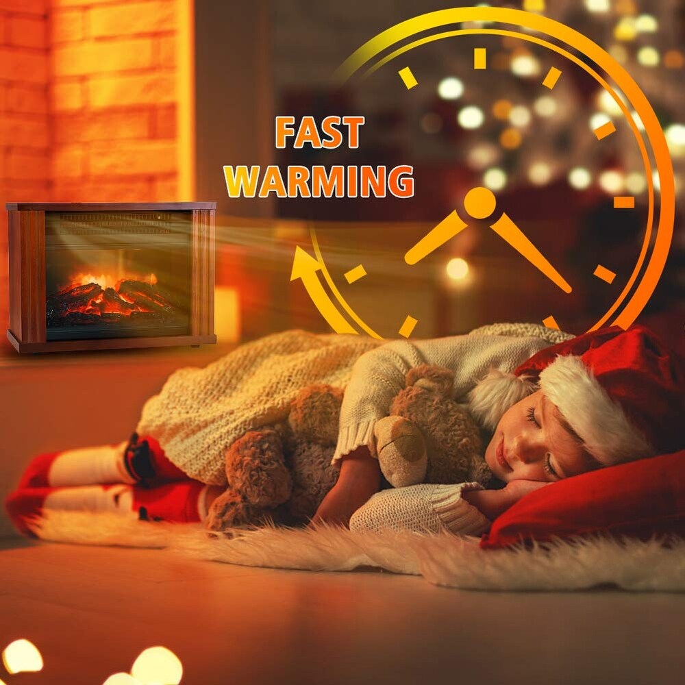 Electric Fireplace Heater  Portable Wood Fireplace Stove with 3D Realistic Dancing Flame Effect  Tabletop Heater Overheat 1500W