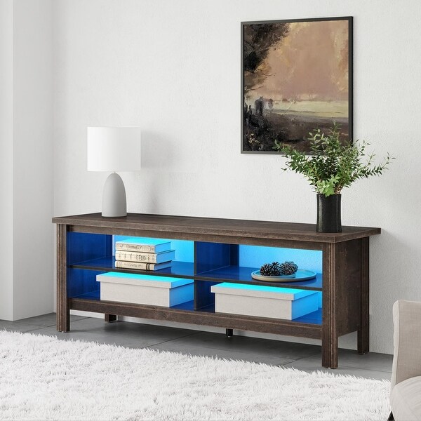 Classic TV Stand with LED Lights for 55-85 Inch TV， Black/Espresso/Oak