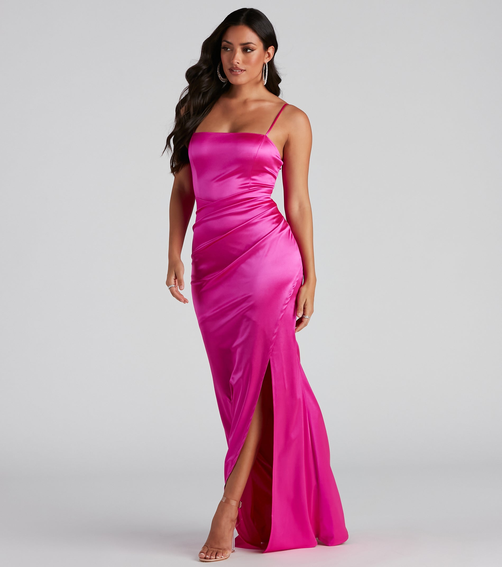 Evie Formal Ruched Satin Sleeveless Dress