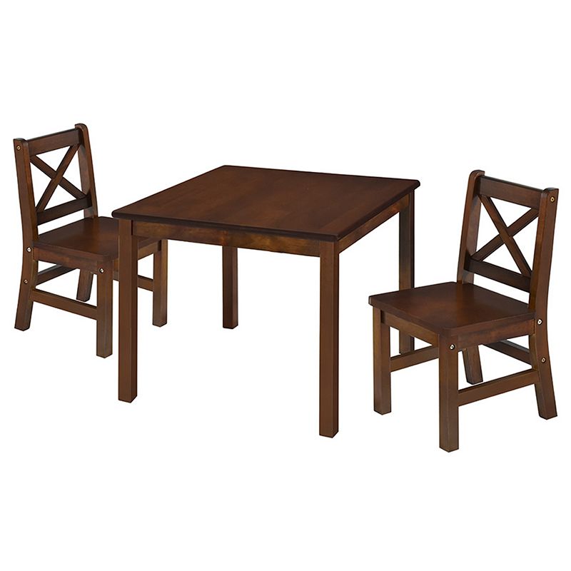 eHemco Solid Hard Wood Kids Table and X-Back Chairs， 3 Pieces Set