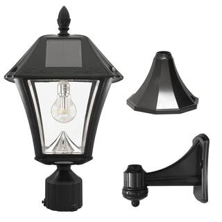 GAMA SONIC Baytown II Bulb 1-Light Black LED Outdoor Solar Post Light with Wall Sconce and Pier Base Mount Options GS-105B-FPW