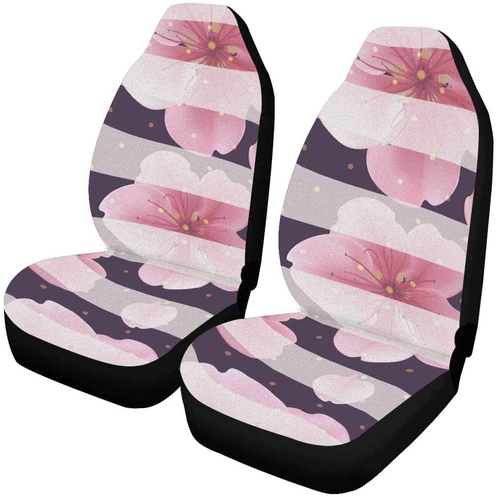 KXMDXA Set of 2 Car Seat Covers Pink Sakura Flowers with Petals Summer Flowers Dots and Lines Universal Auto Front Seats Protector Fits for Car，SUV Sedan，Truck