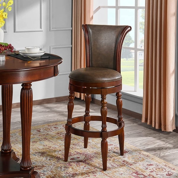 Solid Wood Swivel Bar Stool Carved Hardwood Rotatable Pub Height Stools