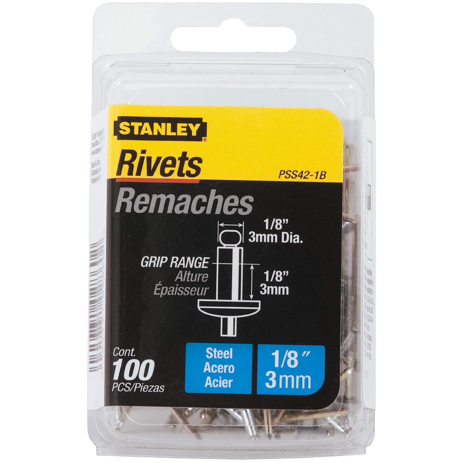 Stanley 1/8 in. D X 1/8 in. Steel Blind Rivets Silver 100 pk