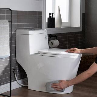 WOODBRIDGE Loft 1-Piece 1.1 GPF1.6 GPF Dual Flush Comfort Height Elongated All-in 1 Toilet in White with Soft Closed Seat Included HB0940-A