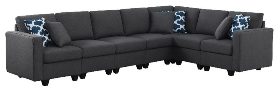 Fabric Linen Reversible Modular Modern Style Sectional Sofa Dark Gray   Transitional   Sectional Sofas   by Homesquare  Houzz