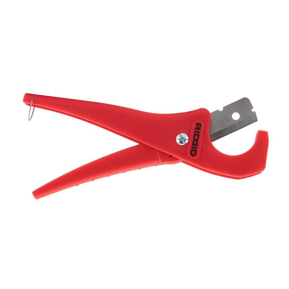 RIDGID 18 in. - 1-58 in. PC-1250 PEX and Vinyl Tubing Cutting Tool Single Stroke Scissor Style Cut with Reversible Blade 23488