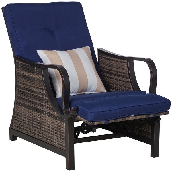 Outsunny Adjustable Patio Rattan Leisure Chair，Outdoor Relax PE Rattan Recline Lounge Furniture，w/ Cushion and Armrest