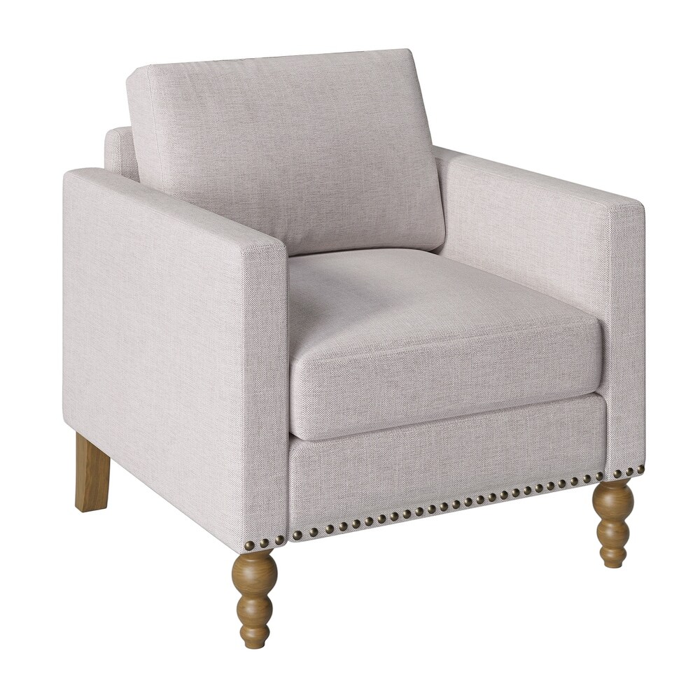 Classic Linen Armchair Accent Chair with Bronze Nailhead Trim