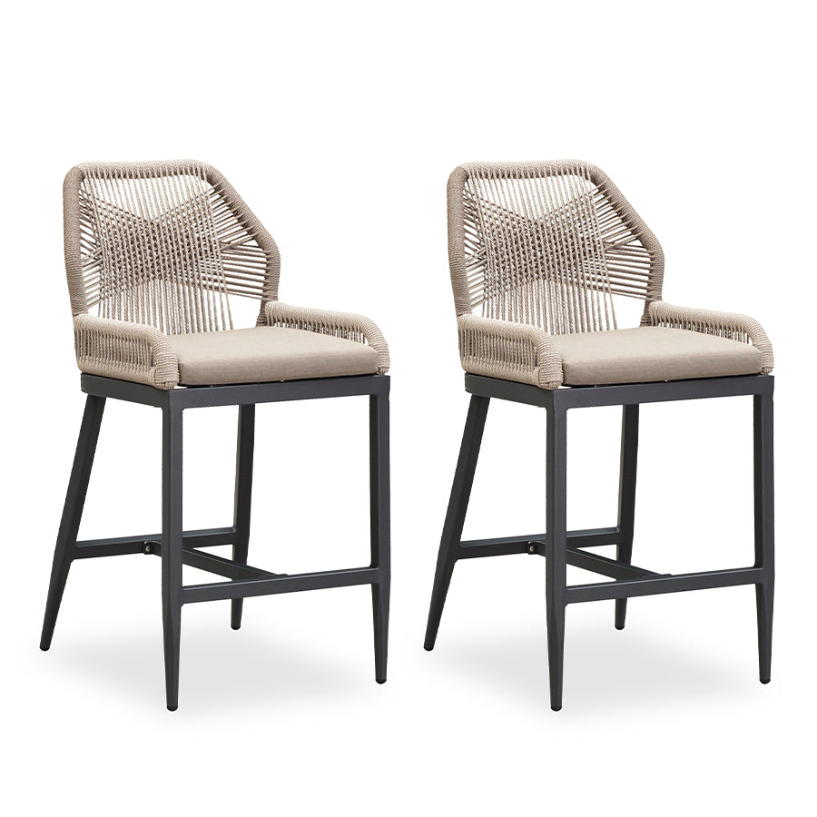 PURPLE LEAF Patio Sunbrella Bar Stools Set of 2  Rattan Bar Aluminum Bar Stool Outdoor Barstools with Back and Cushion for Garden Kitchen Island