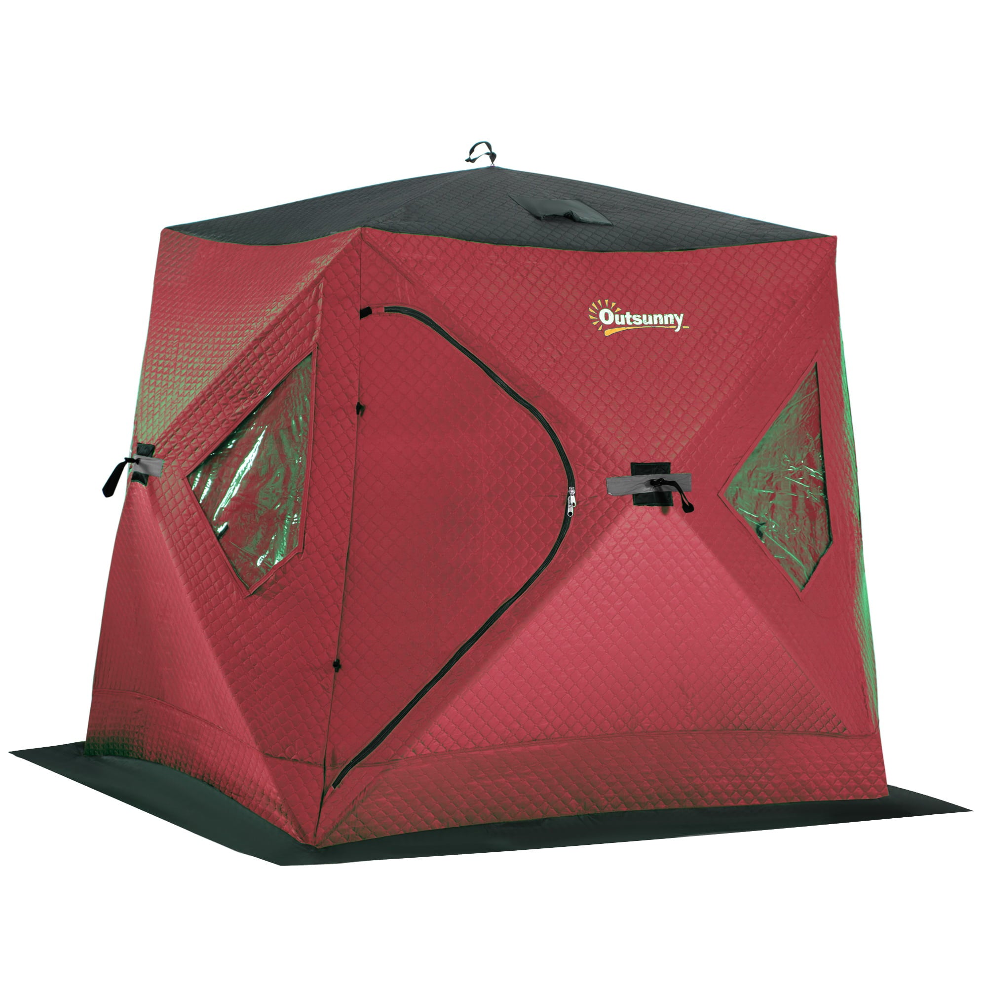 Outsunny 2 Person Ice Fishing Shelter Pop-p Portable Ice Fishing Tent， Red