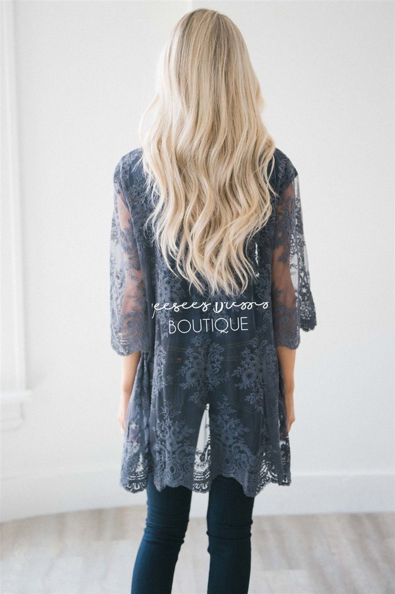 Charcoal Floral Lace Kimono