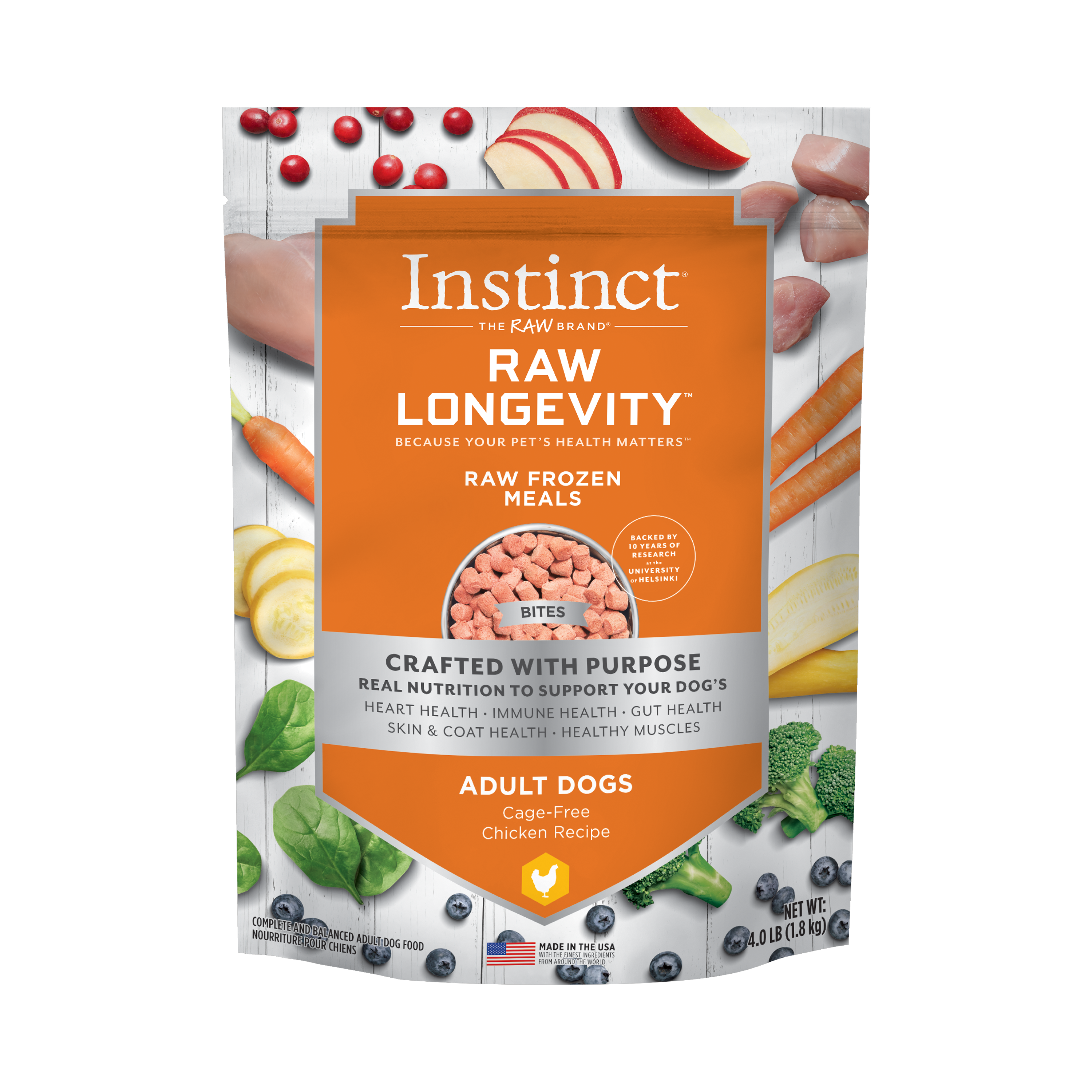 Instinct Longevity Frozen Bites Cage-Free Chicken Recipe For Adult Dog