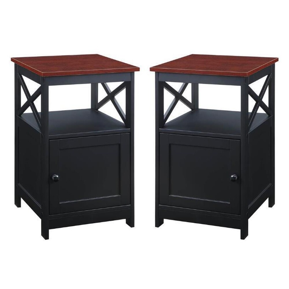 End Table with Cabinet Cherry and Black   Set of 2   54 x 84