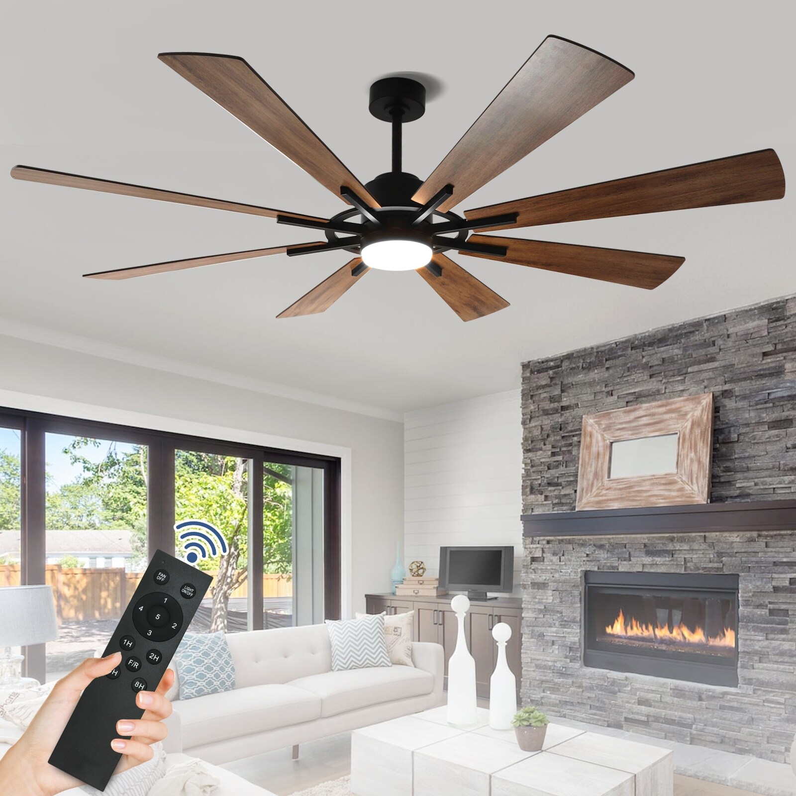 Remote Ceiling fan with Lights Large 8 Wooden Blades Shopping - The Best Deals on Ceiling Fans | 41709070