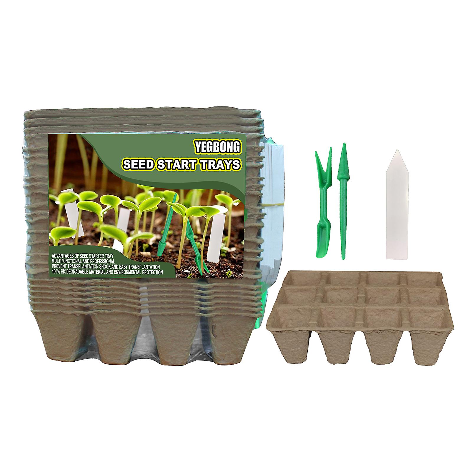 Yegbong 24pcs Seed Starter Trays Kit 12 Cells Biodegradable Pots For Planting Seeds Organic Plant Starter Kit With Plant Labels Transplanting Tools  2