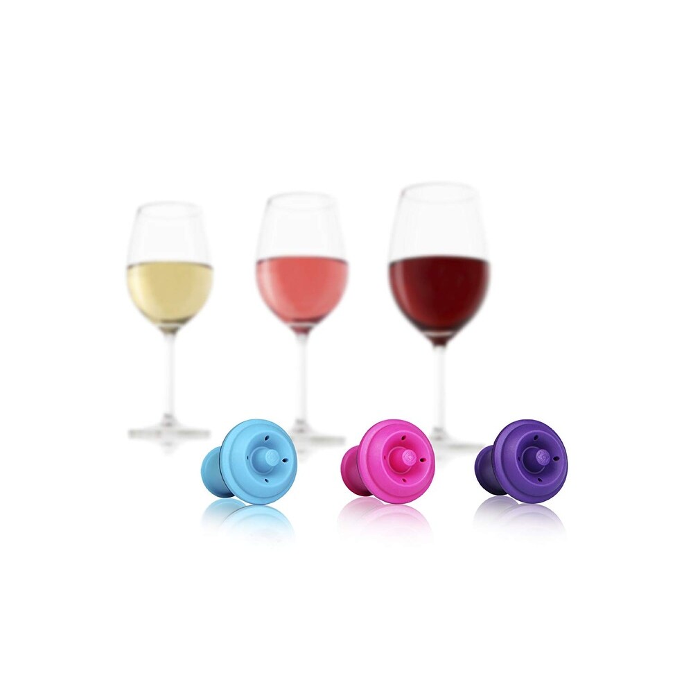 Vacu Vin Wine Saver Vacuum Stoppers Set of 3/ Blue  Pink    Purple