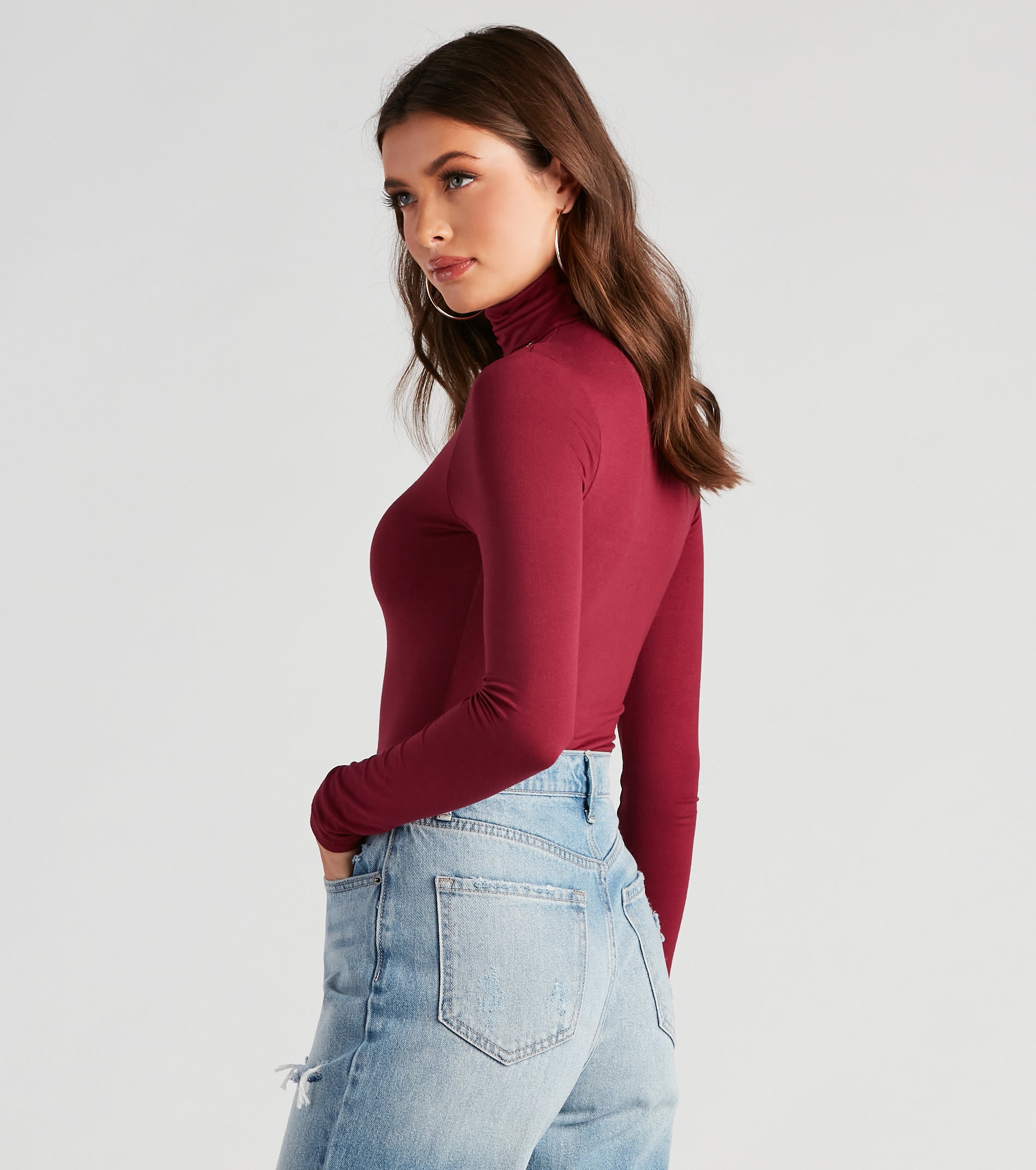 Basic Long Sleeve Crepe Turtleneck Bodysuit