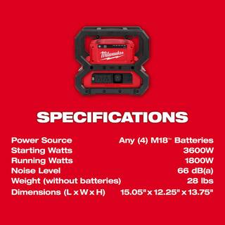 MW M18 18V Lithium-Ion Cordless 3600-Watt1800-Watt Battery Powered Power Supply 2845-20