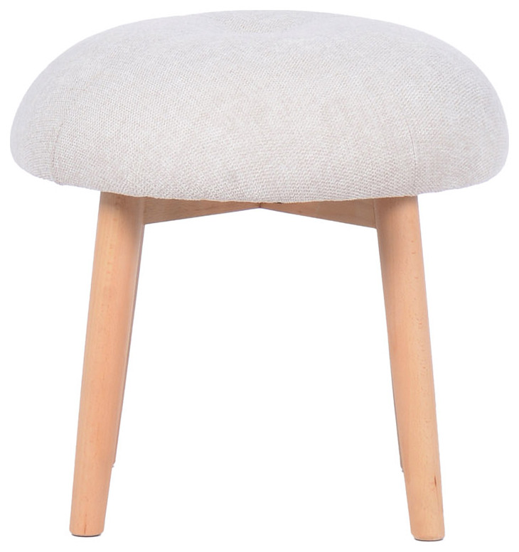 Tufted Fabric Upholstered Stool With Beech Wood Legs   Midcentury   Vanity Stools And Benches   by Creative Co op  Houzz