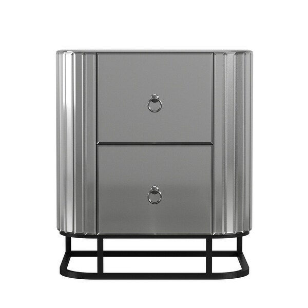 Black Iron Frame Mirrored Nightstand for Bedroom