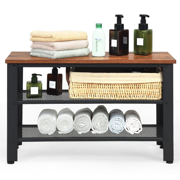 Tangkula 3 tier Industrial Shoe Rack Entryway Bench With Mesh Storage Shelves