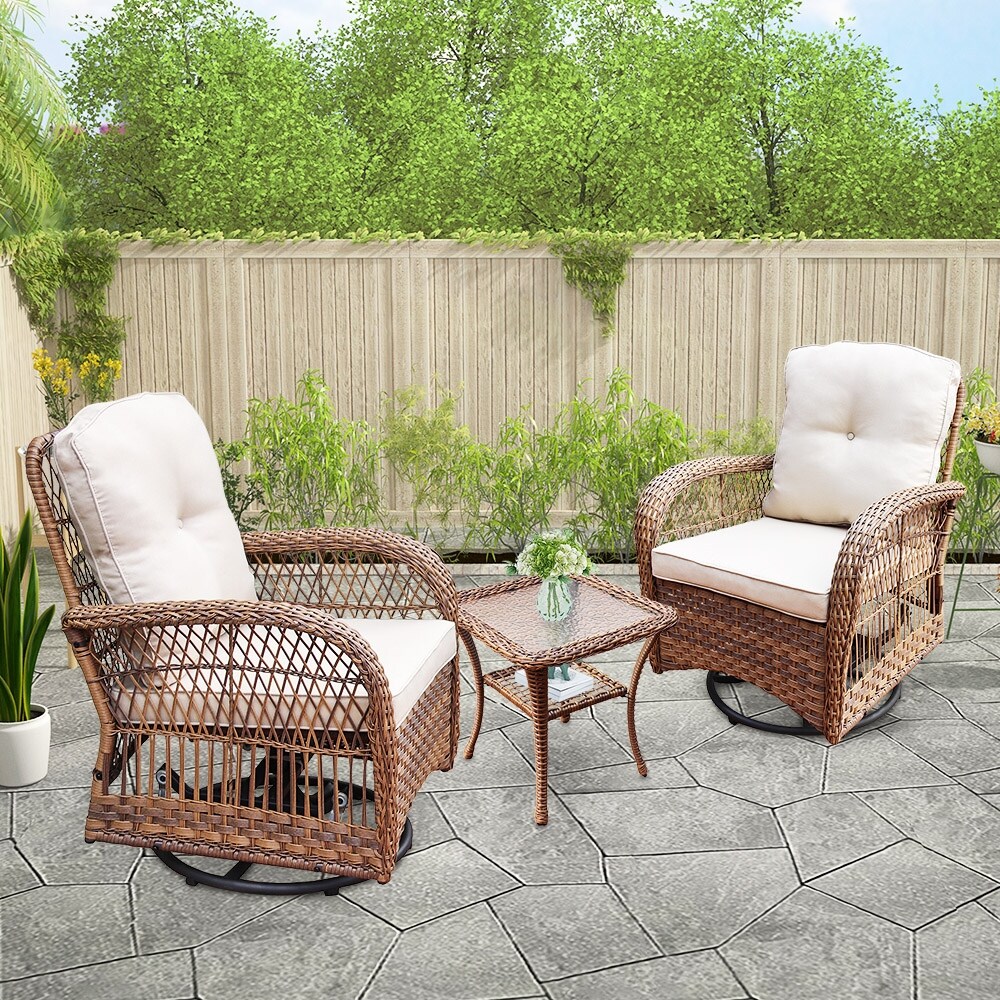 3 piece Wicker Swivel Chair Conversation Set by Havenside Home