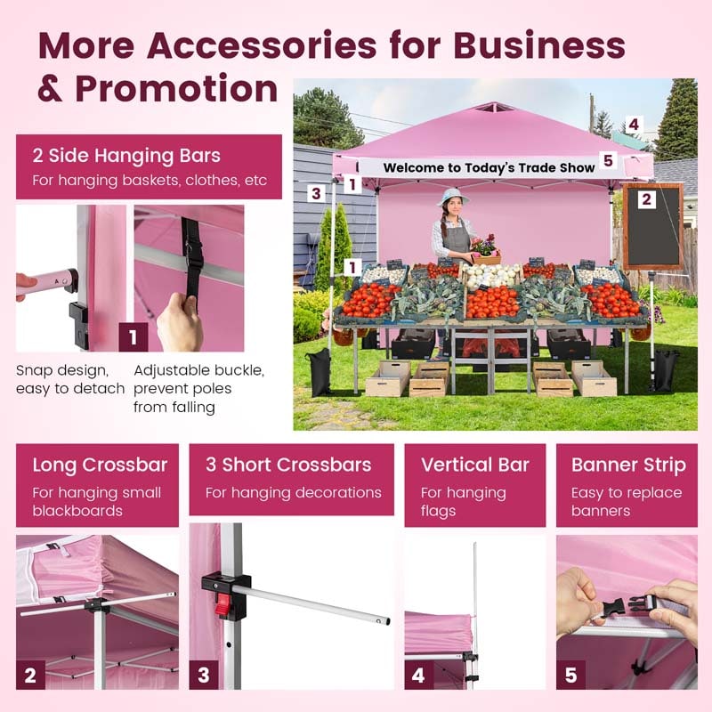 10 x 10 FT Pop Up Canopy Tent Commercial Instant Tent with Removable Sidewall, Carry Bag, Banner Strip