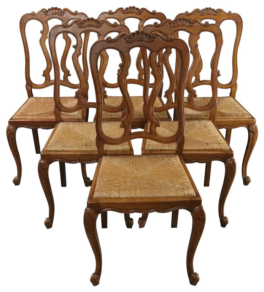 Consigned Dining Chairs Louis XV Rococo Vintage French 1950 Oak Rattan Charming   Traditional   Dining Chairs   by EuroLuxHome  Houzz