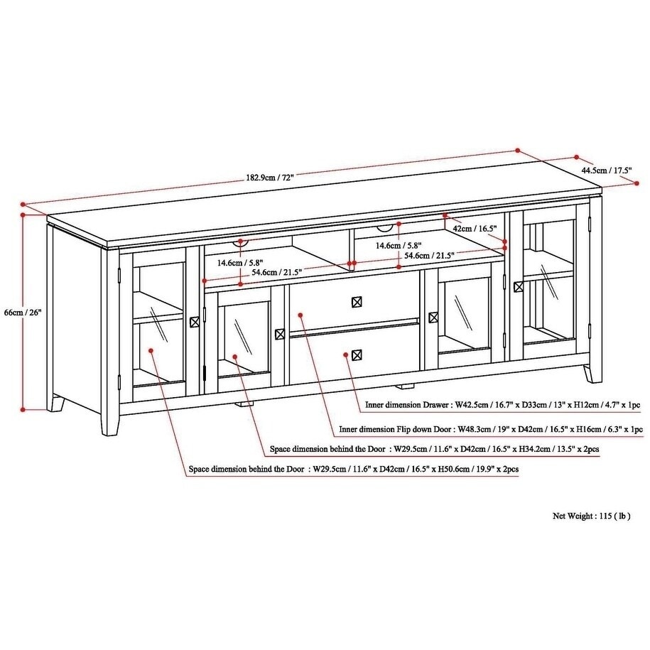 WYNDENHALL Essex SOLID WOOD 72 inch Wide Contemporary TV Media Stand For TVs up to 80 inches