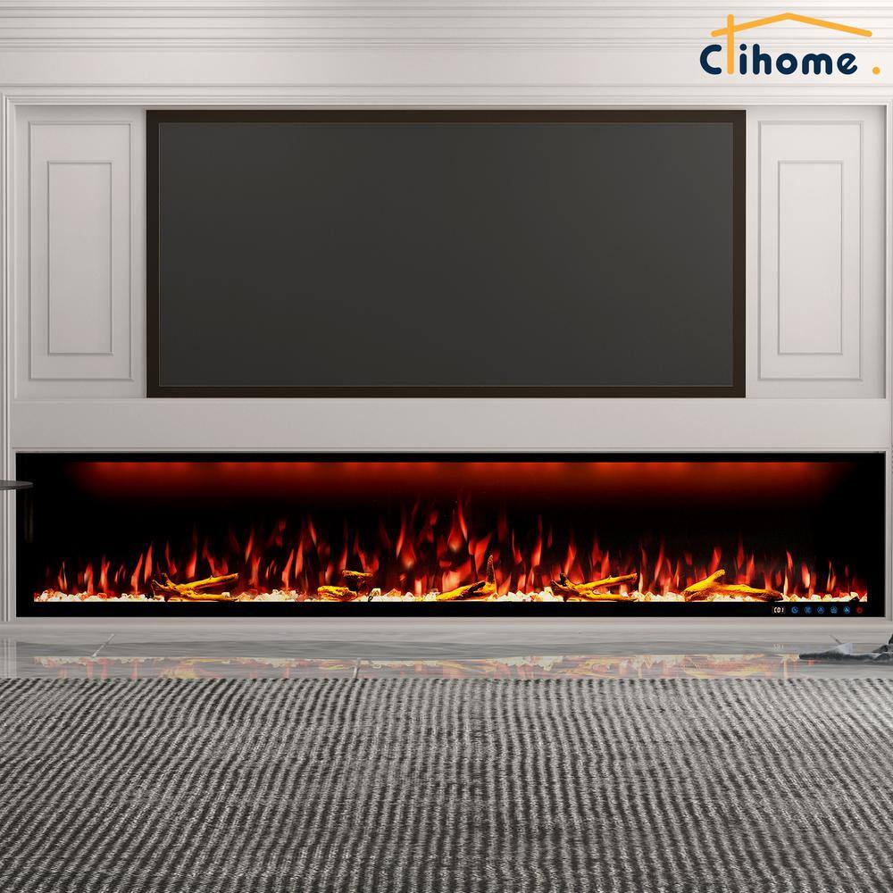 Clihome 84 in. W Wall-MountedInserted Electric Fireplace in Black CL-BI88Z