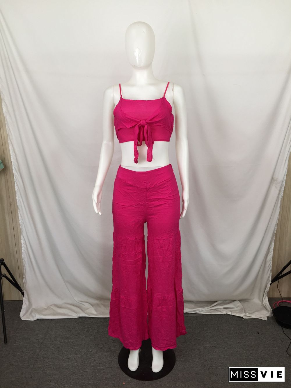 Popular Casual Fashion Summer Solid Color Wide-leg Pants Two-piece Set