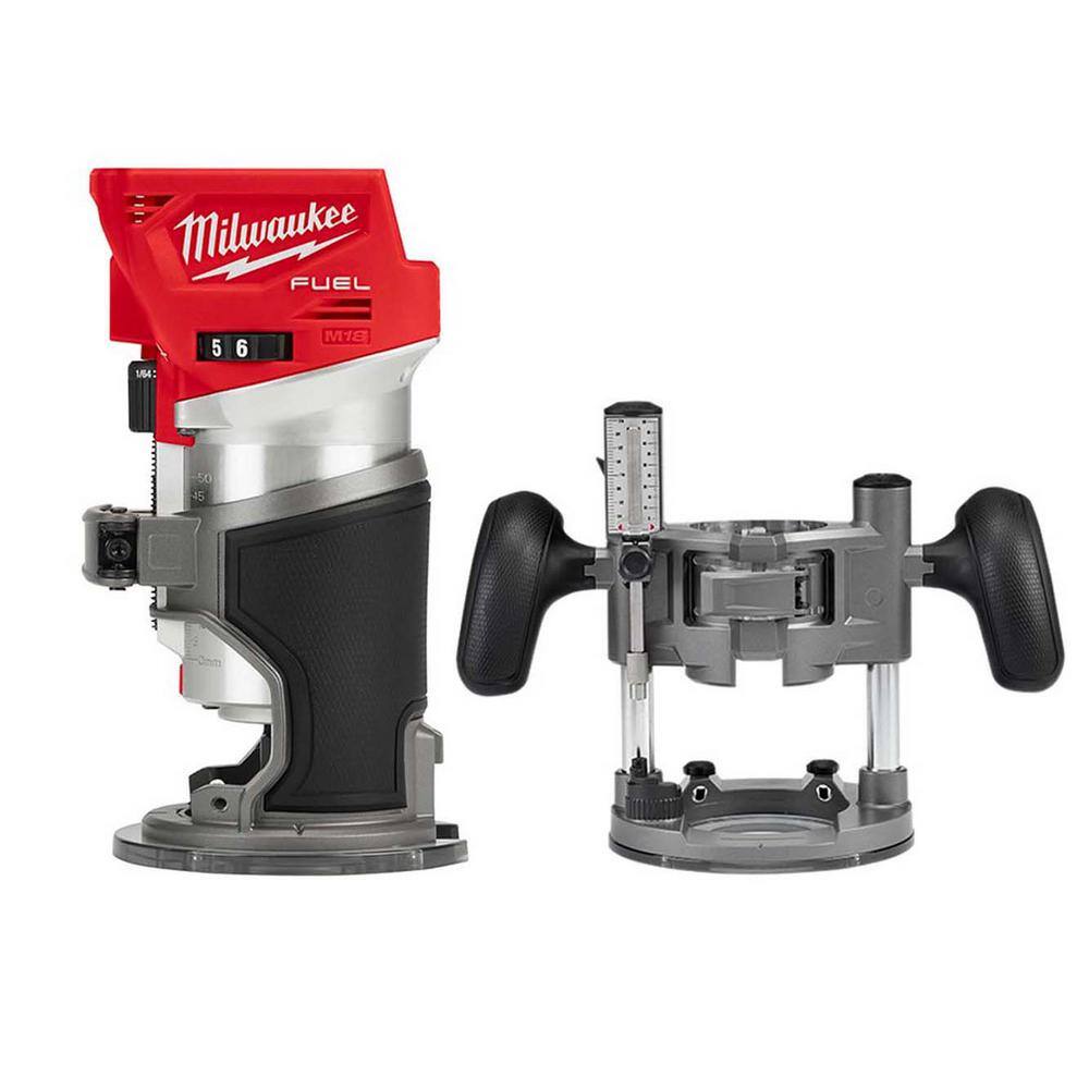 MW M18 FUEL 18V Lithium-Ion Brushless Cordless Compact Router w Compact Router Plunge Base 2723-20-48-10-5601