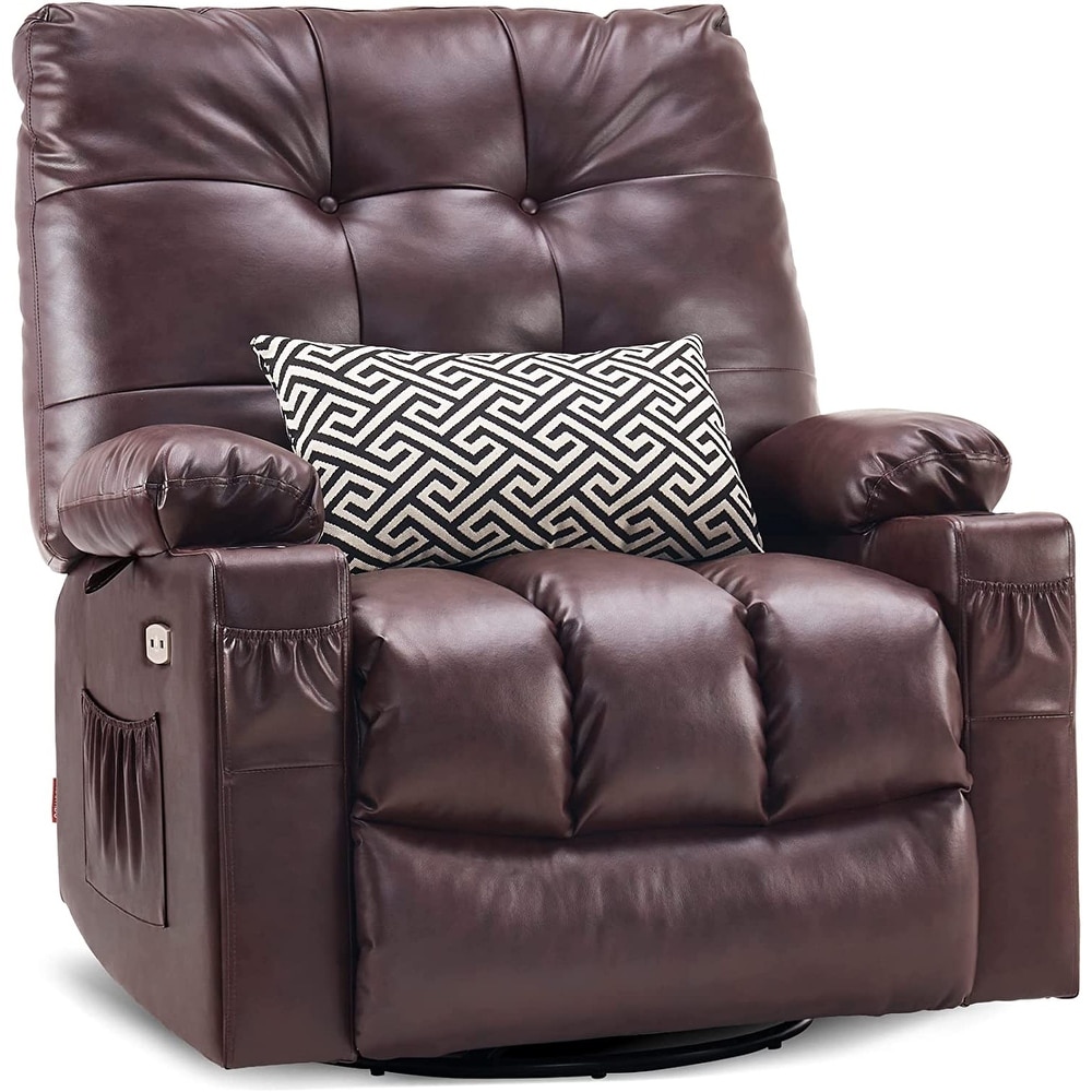 MCombo Large Power Swivel Glider Rocker Recliner Chair with Massage and Heat  Faux Leather 7748