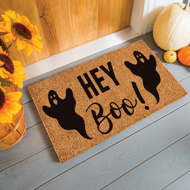 Evergreen 16 X 28 Inches Hey Boo Door Mat Non slip Rubber Backing Dirt Catching Natural Coir Indoor And Outdoor Home Decor