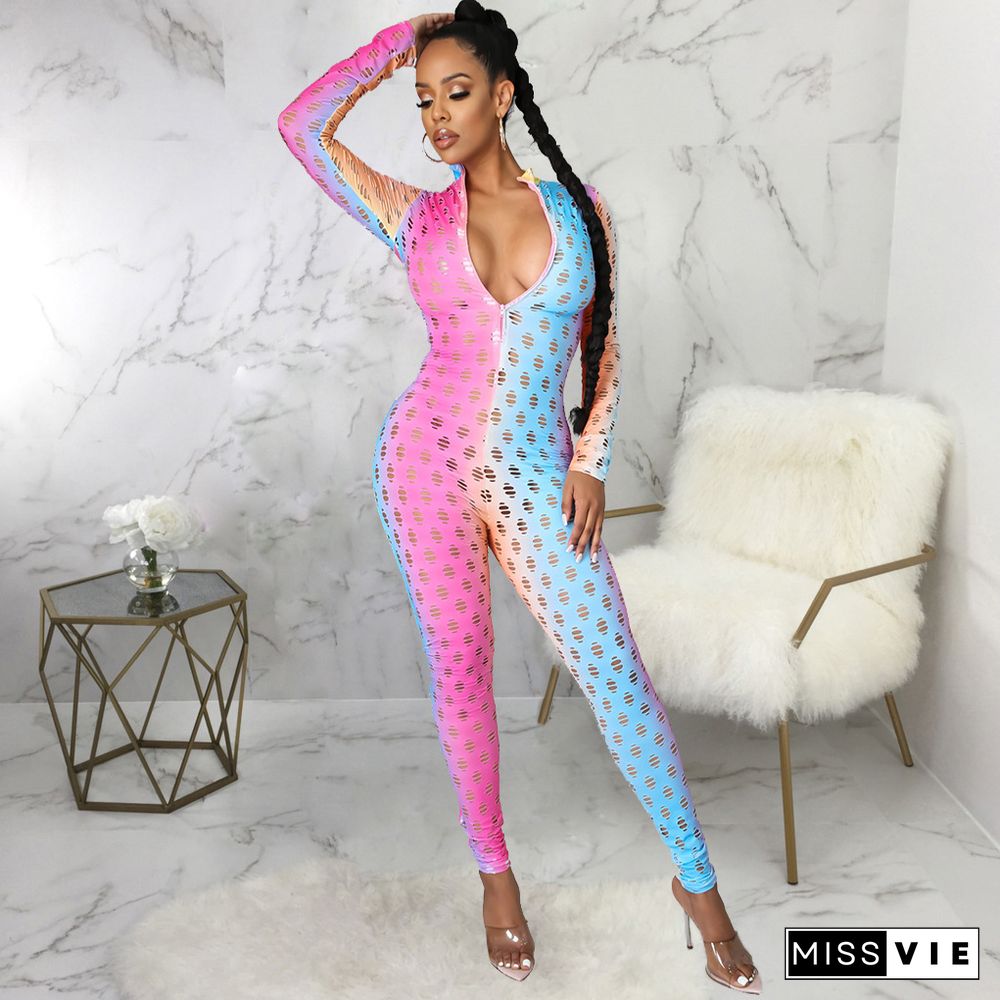 Women Spring Jacquard Knitted Long Sleeve Back Zipper Casual Fitness Bodycon Jumpsuit