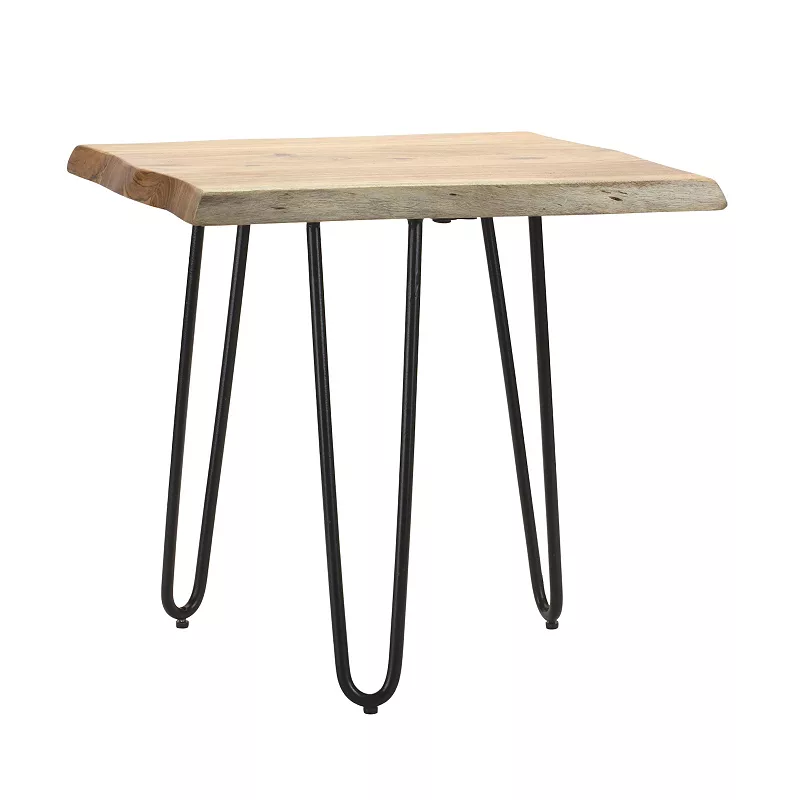 Natural Wood Slab Stool Table With Iron Legs 17.75h