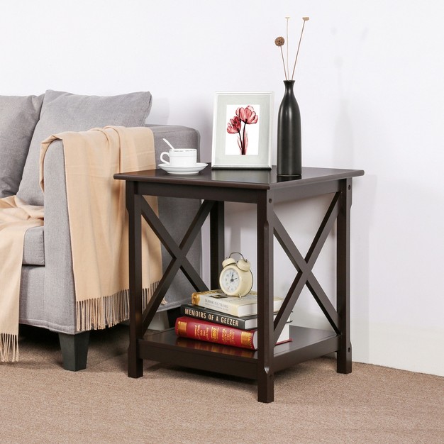 Yaheetech X Design Wood Sofa Side End Table With Storage Shelf For Living Room